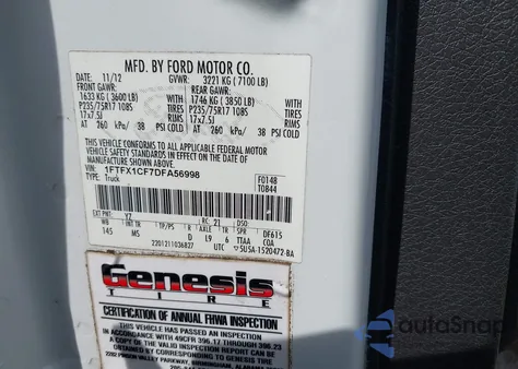 2013 Ford F-150 Xlt from USA, damaged, VIN 1FTFX1CF7DFA56998